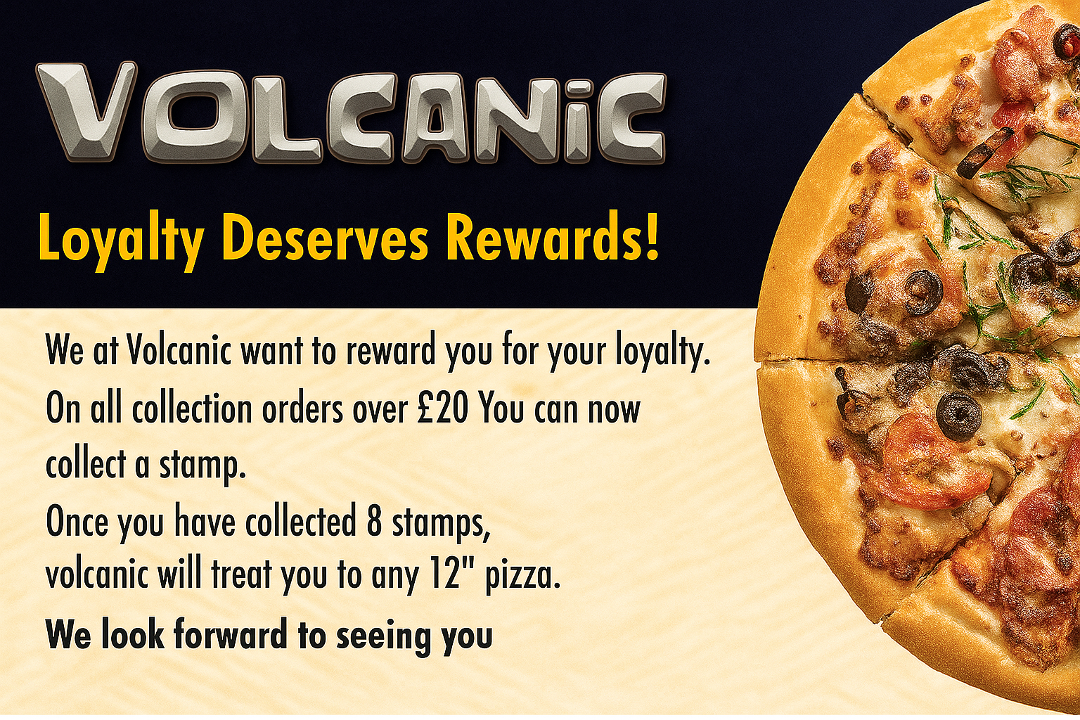 Volcanic Loyalty Rewards - Collect stamps for free pizza